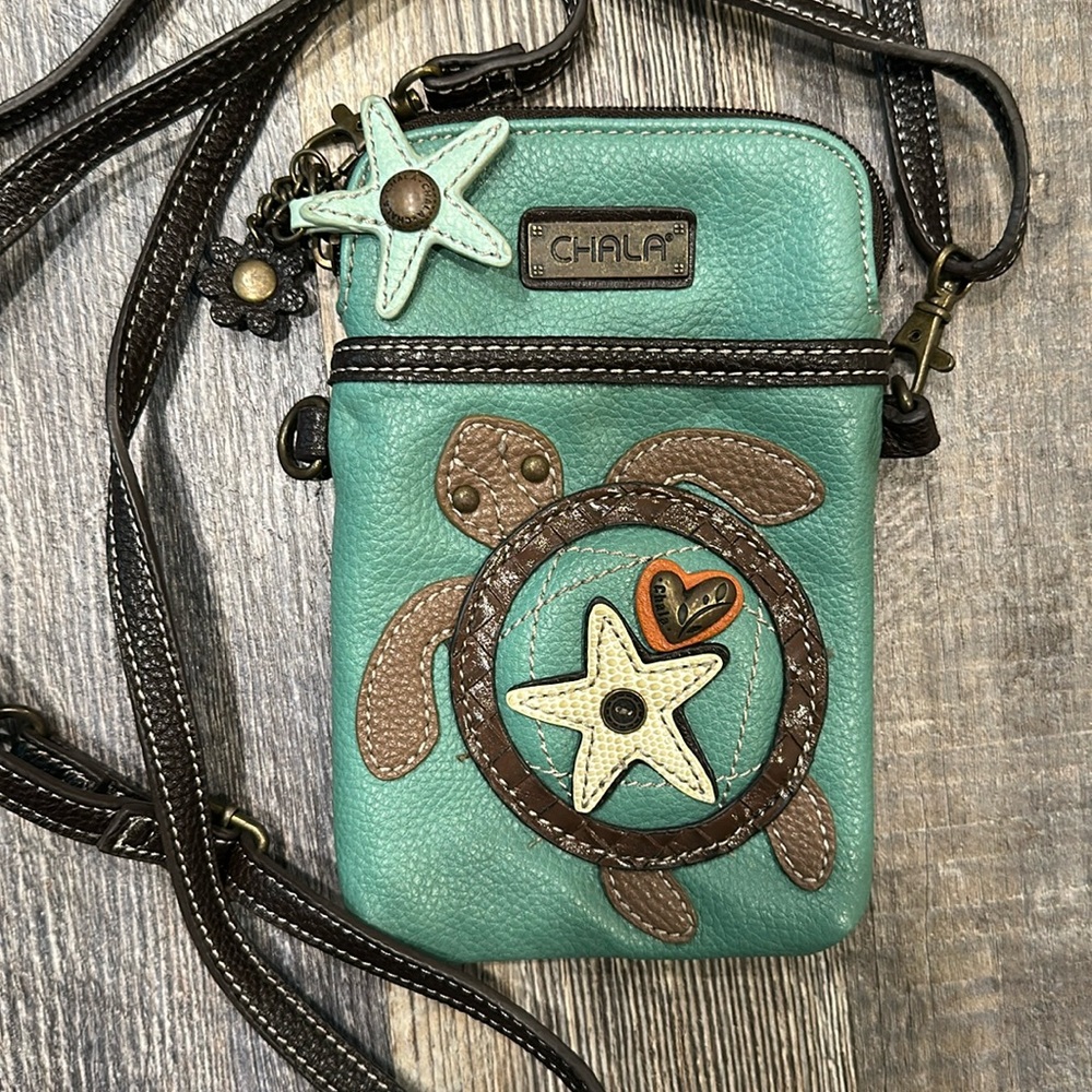 Chala Cell Phone Purse Crossbody Vegan Leather Convertible Sea Turtle